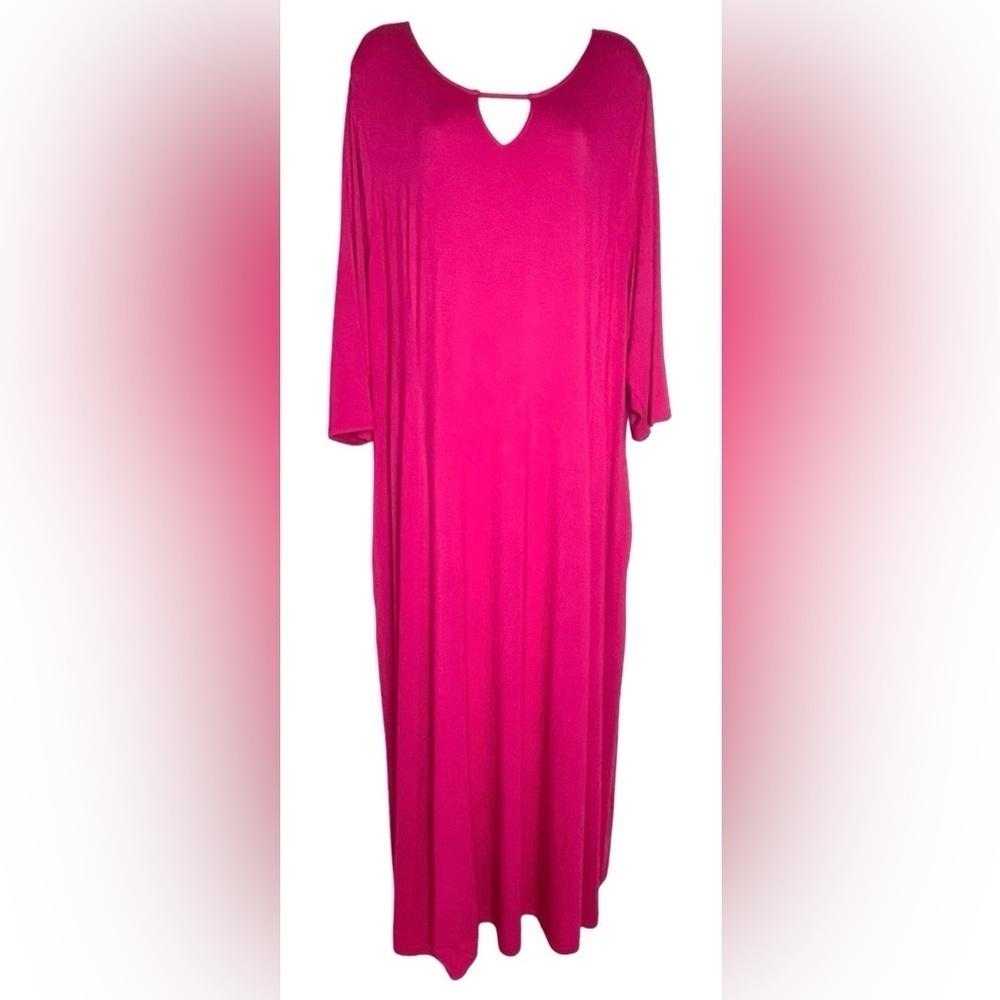 Catherines Jersey Maxi Pink Dress Size 2X Free & Easy With Pockets 3/4 Sleeves - Picture 2 of 13